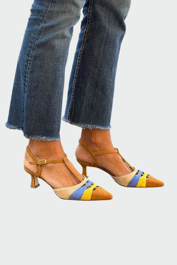 Magdaléna Sofisticada Tacones Bajos de Cuero con Adornos