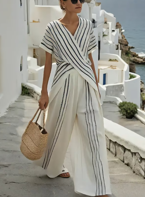 Set de lino dos piezas con cintura cruzada